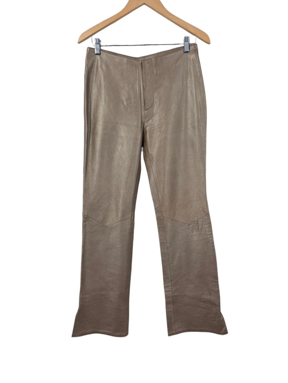 Y2K Rem Garson Metallic Taupe Leather Pants Split Ankle Hems